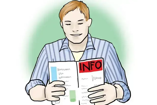 Zu sehen in einer Zeichnung ein Mann, der eine Informationsbrosch&uuml;re liest.