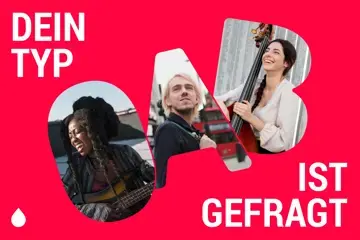 Die Grafik zeigt Personen und den Schriftzug der Kampagne "#DeinTypIstGefragt"