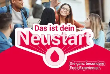 Die Grafik zeigt junge Personen und den Schriftzug der Kampagne "Das ist dein Neustart &ndash; Die ganz besondere Erst-Experience"