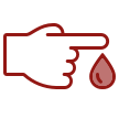 Icon in Rot Hand und Finger mit Bluttropfen Bestimmung Blutgruppe